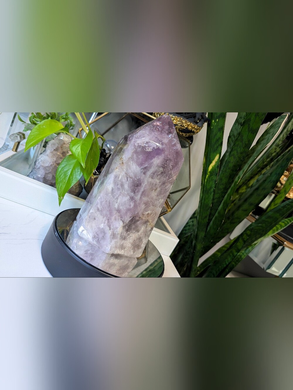 8" Amethyst Quartz Crystal Pillar Tower (chipped tip)